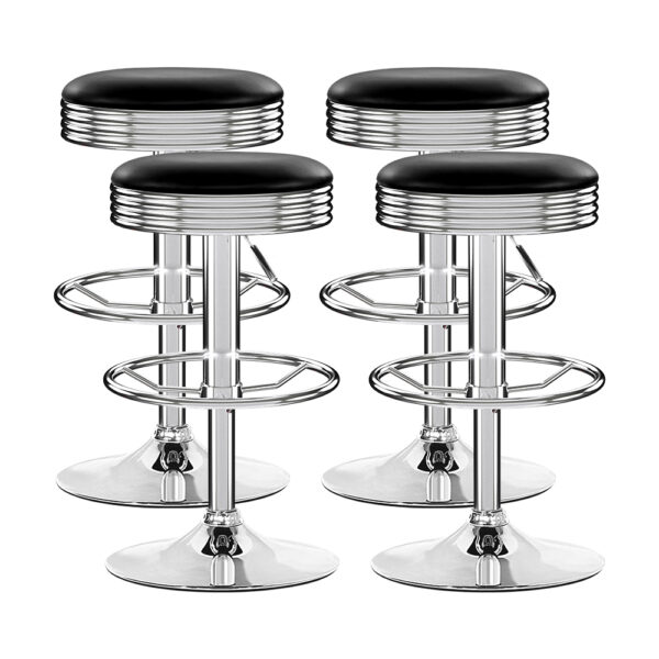 Aplusliving-4x Swivel Bar Stools Adjustable PU Leather Gas Lift Kitchen Chairs Black