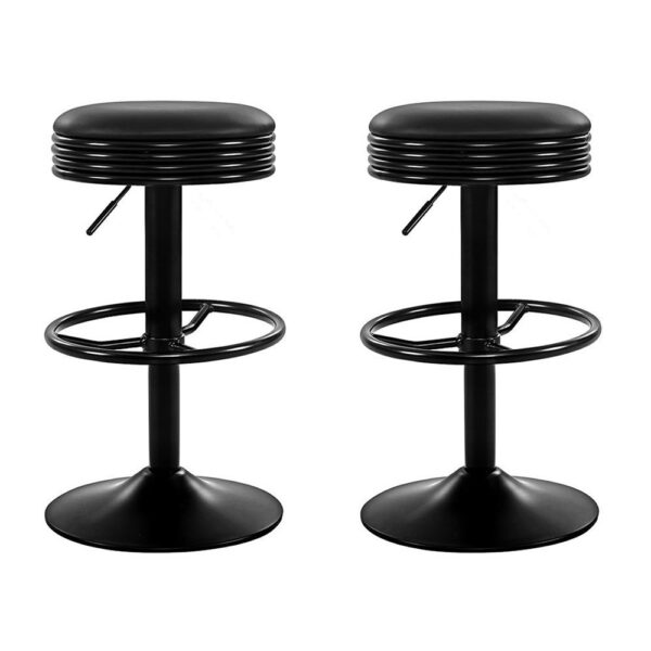 Aplusliving-2x Adjustable Swivel Bar Stools PU Leather Padded Seat Black Gas Lift 59 81cm