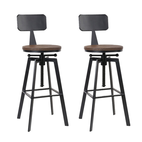 Aplusliving-2x Adjustable Swivel Bar Stools Elm Wood Seat Metal Frame w/ Backrest