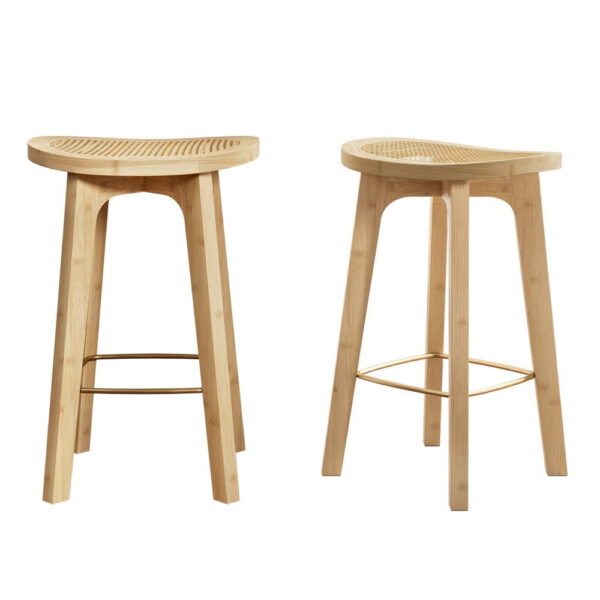 Aplusliving-Bar Stools Bamboo Rattan Seat 67cm Height Sturdy Footrest Easy Assembly