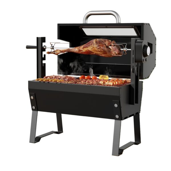 Aplusliving-BBQ Grill Charcoal Electric Smoker Roaster 2-in-1 Heavy-Duty Steel Black 60x32cm