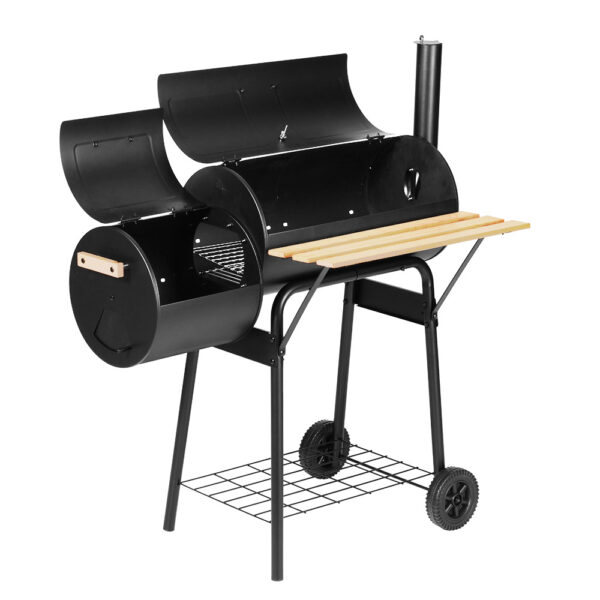 Aplusliving-2 in 1 BBQ Smoker Offset Grill Black Portable with Thermometer and Wheels