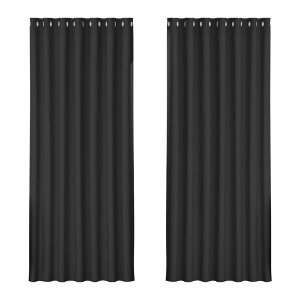 Aplusliving-2x Thermal Insulated Blackout Curtains 240x230cm Noise Reduction Eyelet Black