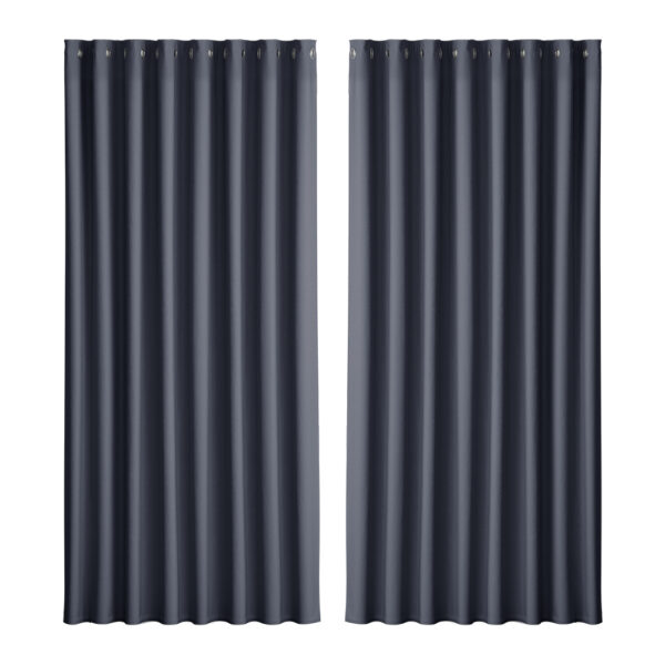 Aplusliving-2X Charcoal Blackout Curtains 300x230cm Thermal Insulated Eyelet Panels