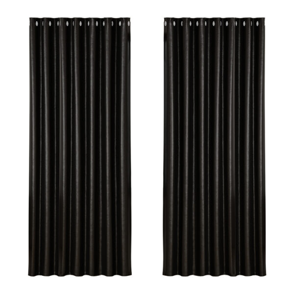 Aplusliving-2X Blackout Thermal Insulated Curtains 240x230cm Eyelet Noise Reduction Black