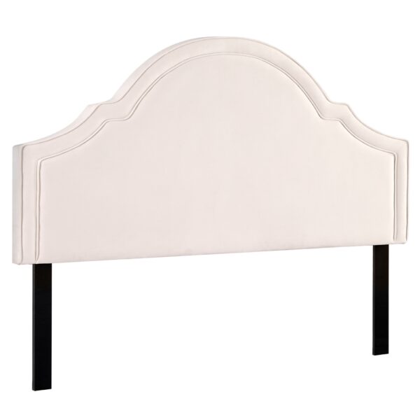 Aplusliving-Plush Velvet Bed Head King Size Beige Scalloped Design Easy Care Assembly