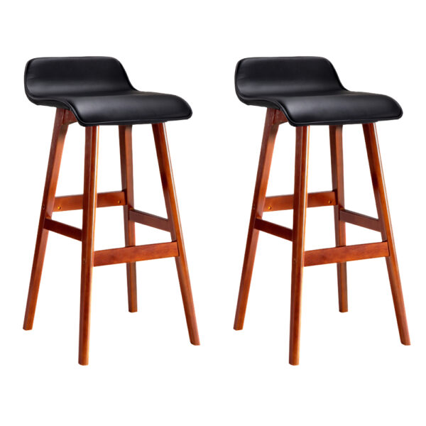 Aplusliving-2x Black Wooden Bar Stools Elegant Bentwood PU Leather Padded Seat 74cm High