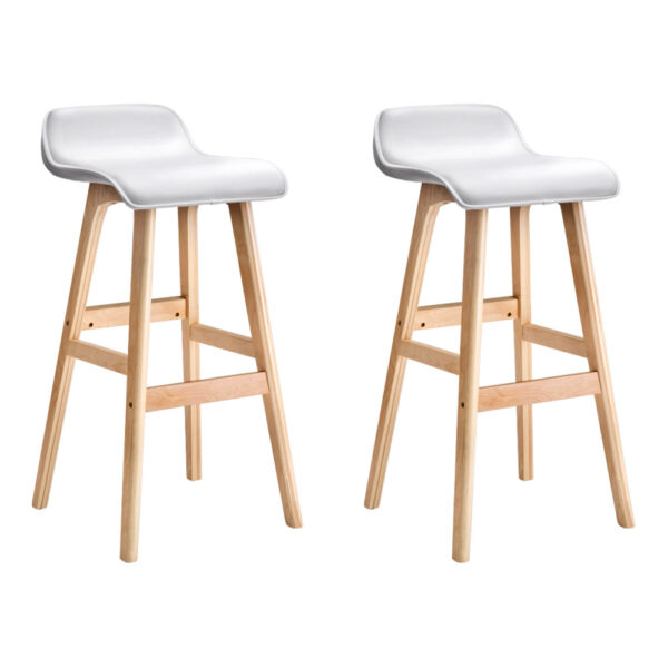 Aplusliving-Bar Stools Wooden Stool White PU Leather Upholstery Foam Padded Seat 74cm 2x