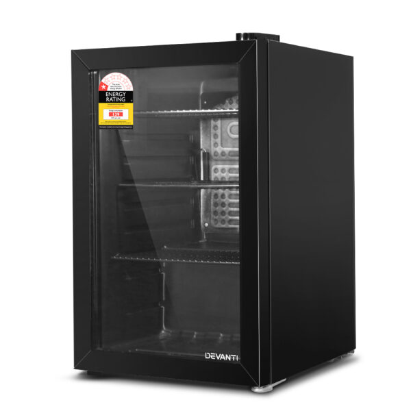 Aplusliving-70L Compact Black Bar Fridge Reversible Glass Door LED Light Energy Efficient