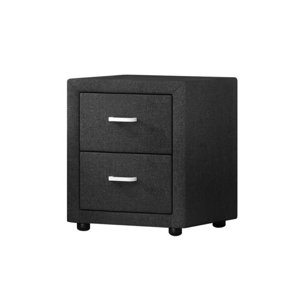 Aplusliving-Modern 2 Drawer Bedside Table Nightstand Fabric Charcoal Grey Storage 40x50cm