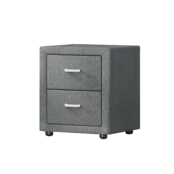 Aplusliving-Modern 2 Drawer Grey Linen Fabric Bedside Table Storage Nightstand Bedroom