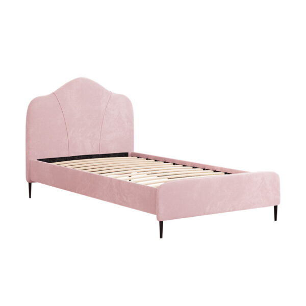 Aplusliving-Olan Bed Frame King Single Size Velvet Pink Hardwood Slats Plush Headboard