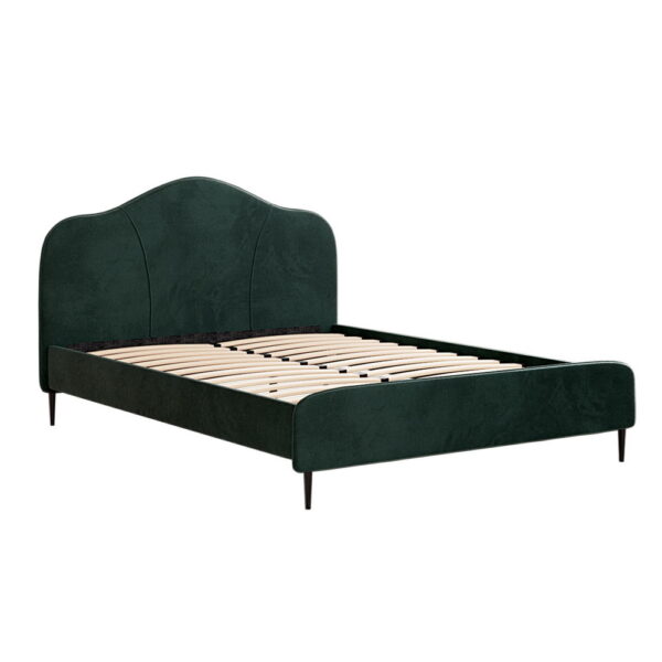 Aplusliving-Bed Frame Queen Size Velvet Dark Green Hardwood Slats Plush Headboard 214x164cm