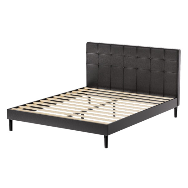 Aplusliving-Queen Size LED Bed Frame with USB Charge Port & Remote Control Black Leather