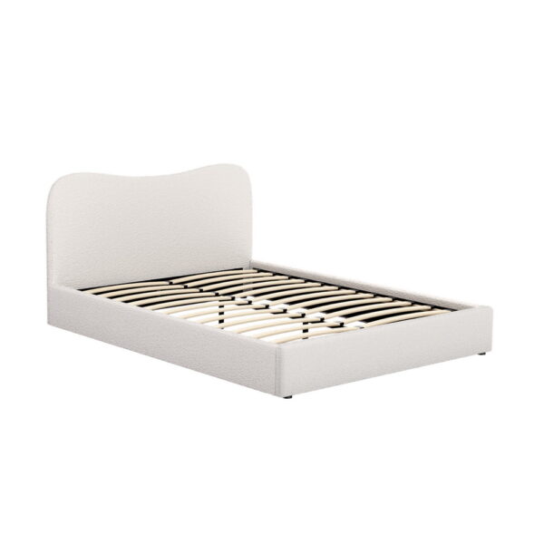 Aplusliving-Queen Bed Frame Beige Boucle Upholstered Wooden Slat Support Stylish