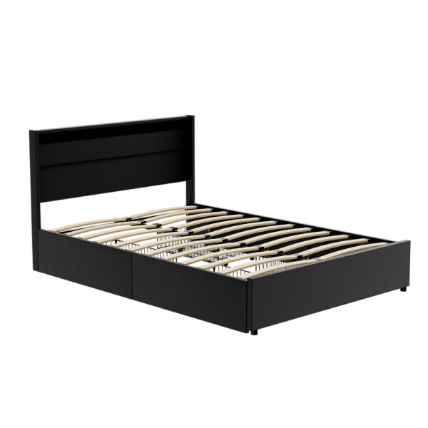 Aplusliving-Double Bed Frame Black 4 Drawers LED Storage Modern Stylish Durable