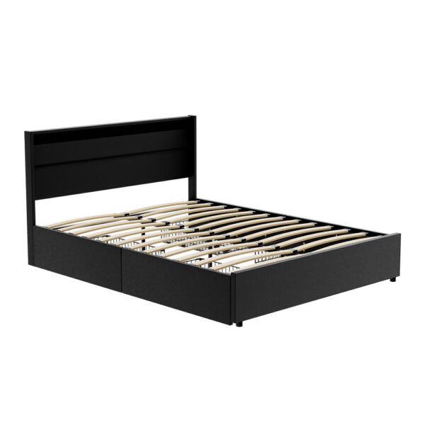 Aplusliving-Bed Frame Black Queen Size LED Storage Drawers Modern Stylish Durable