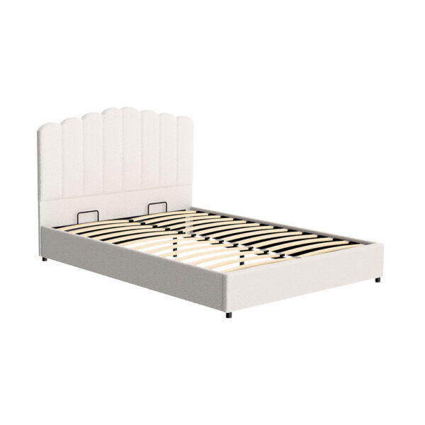 Aplusliving-Queen Bed Frame Beige Boucle Upholstered Gas Lift Storage Modern