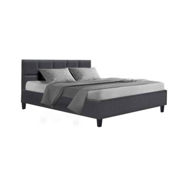 Aplusliving-Queen Size Upholstered Bed Frame Charcoal Fabric Wooden Slat Base Modern Design