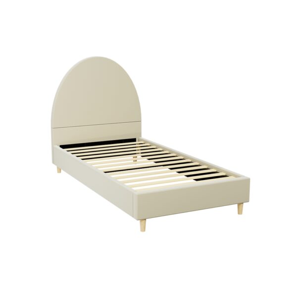 Aplusliving-Single Size Velvet Cream Bed Frame High Density Foam Padded Wooden Slats