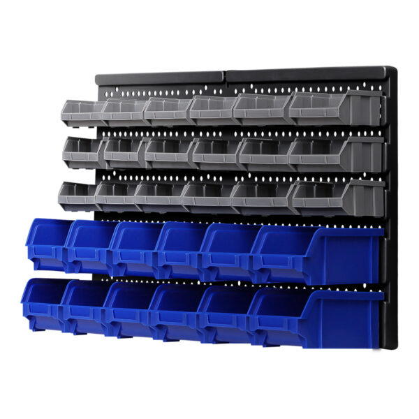 Aplusliving-30 Bin Wall Mounted Storage Rack Organiser Tool Holder Detachable Bins 36kg Capa