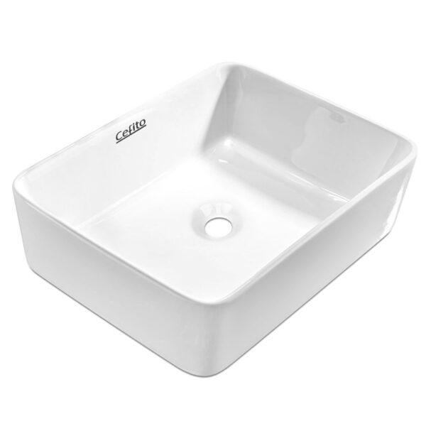 Aplusliving-White Ceramic Rectangle Bathroom Sink High Gloss Nano Glaze Heat Resistant 48cm