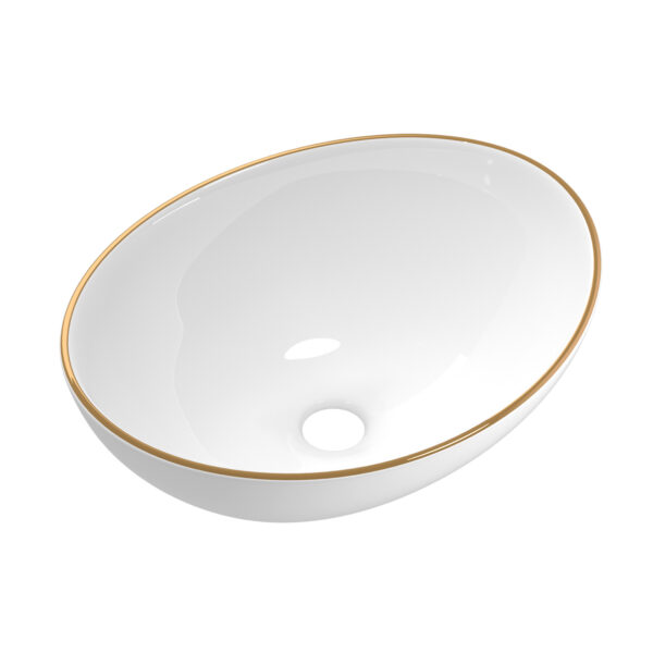 Aplusliving-Bathroom Basin Ceramic Vanity Sink Hand Wash Bowl Gold Line 41x34cm Modern Elega