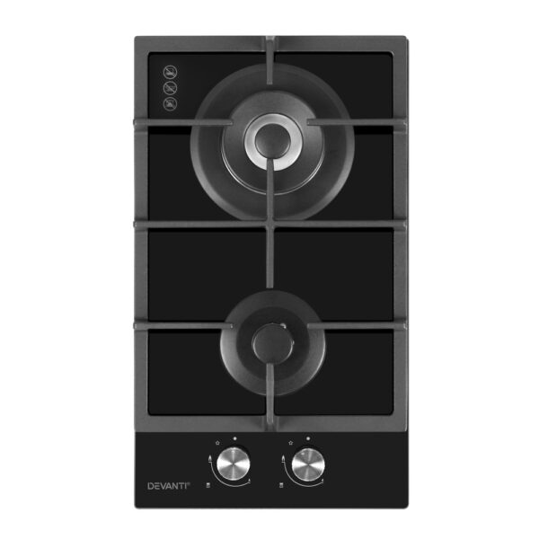 Aplusliving-30cm Black Tempered Glass Gas Cooktop 2 Burner Stove LPG/NG Cast Iron Grates