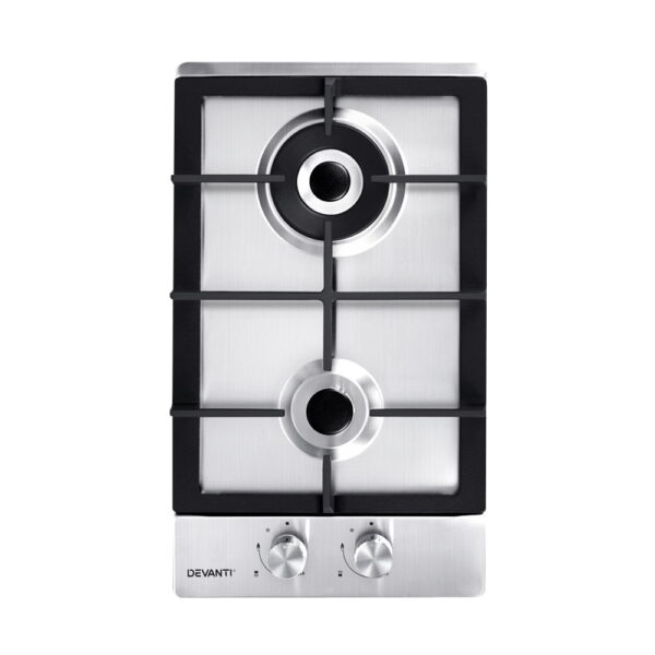 Aplusliving-30cm Stainless Steel Gas Cooktop 2 Burner Stove Top LPG/NG Cast Iron Grates