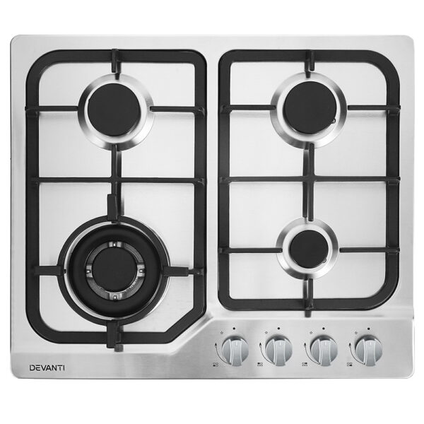 Aplusliving-60cm Stainless Steel Gas Cooktop 4 Burner Stove Top LPG NG Convertible Safety