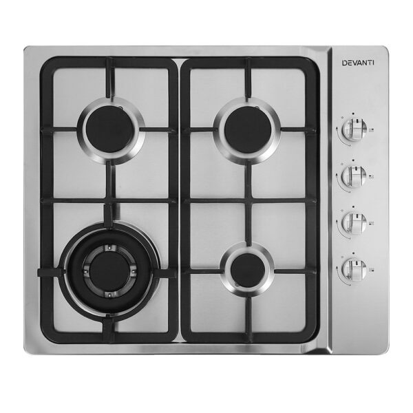 Aplusliving-60cm 4 Burner Gas Cooktop Stove Stainless Steel NG LPG Easy Ignite Safety Lock