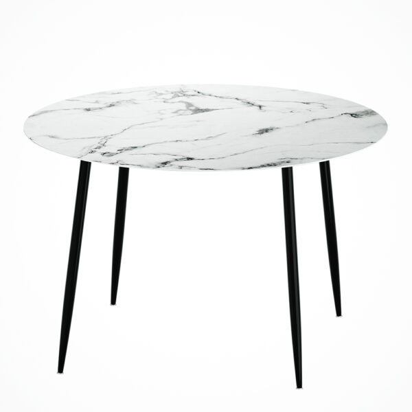 Aplusliving-Round Marble Effect Dining Table 110cm Industrial Modern 90kg Capacity