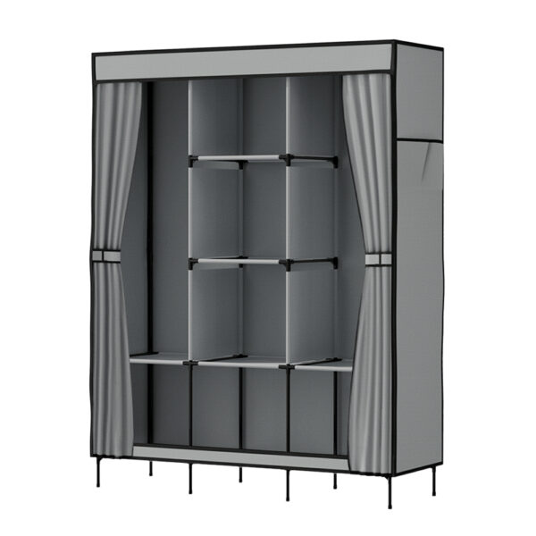 Aplusliving-Large Grey Portable Wardrobe Closet Organizer with Shelves and Hanging Rods