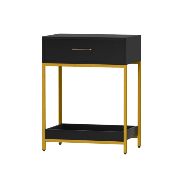 Aplusliving-Contemporary Black Bedside Table Nightstand with Drawer and Shelf Storage