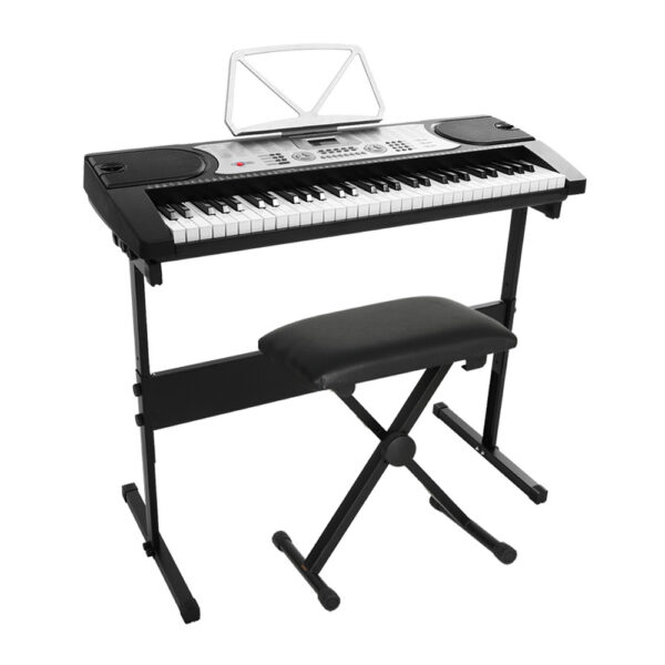 Aplusliving-61 Keys Electronic Piano Keyboard Digital Electric Stand Stool Silver 255 Rhythm