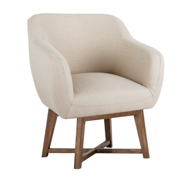 Aplusliving-Beige Accent Armchair High Resilience Foam Cushioned Seat Rubber Wood Legs