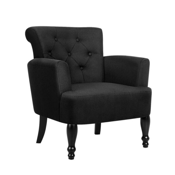 Aplusliving-Elegant Charcoal Wingback Armchair Tufted Button Design Linen Fabric Foam Seat