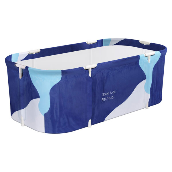 Aplusliving-Foldable Bathtub PVC Spa Bucket Inflatable Cushion 134x65cm Navy Blue Indoor Out