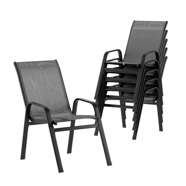 Aplusliving-Outdoor Dining Chairs Grey 6PC Stackable Weather Resistant Patio Set