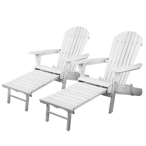 Aplusliving-2 Outdoor Adirondack Chairs with Footstools Wooden Patio Sun Loungers Set