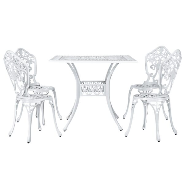 Aplusliving-Outdoor Dining Set 5 Piece Chairs Table Cast Aluminum Patio White Weather-Resist