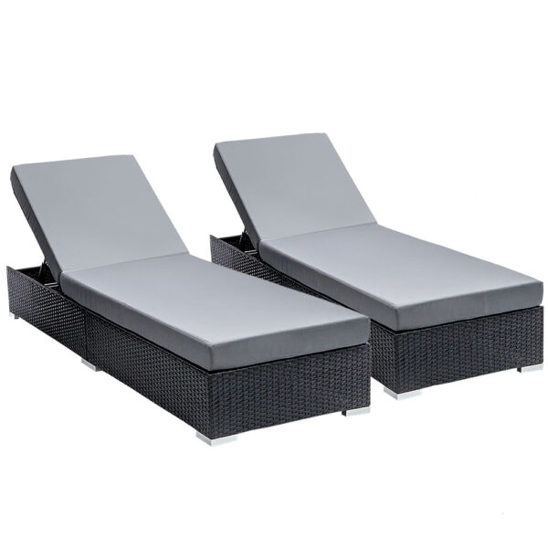 Aplusliving-Outdoor Rattan Sun Lounge Wicker Day Bed Adjustable Sofa with Cushions Black