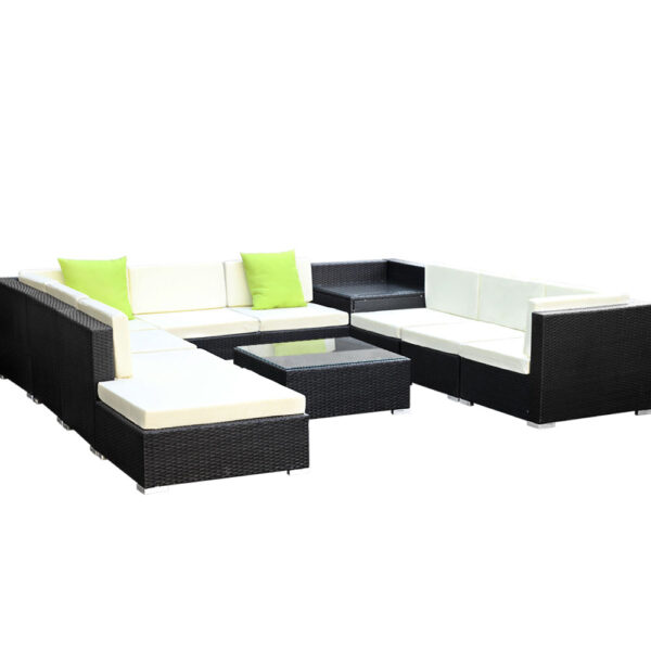 Aplusliving-Luxurious 11 Piece Outdoor Furniture Set Black Wicker with Cushions