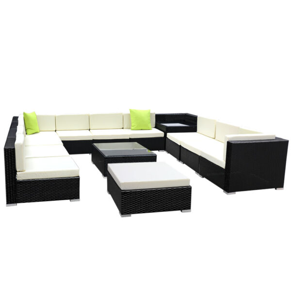 Aplusliving-13PC Outdoor Wicker Sofa Lounge Set UV Resistant with Storage Cover Beige