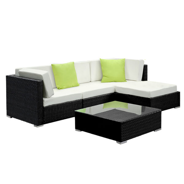 Aplusliving-5PC Outdoor Wicker Sofa Set UV Resistant with Tempered Glass Table & Cover