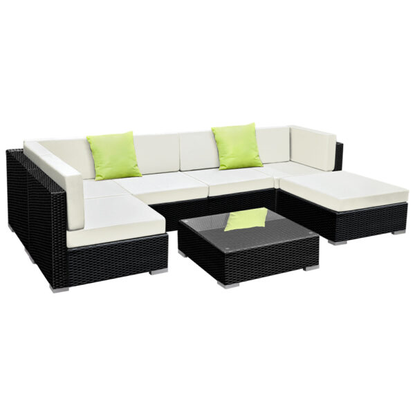 Aplusliving-7PC Outdoor Wicker Sofa Set UV Resistant with Storage Cover and Cushions 80