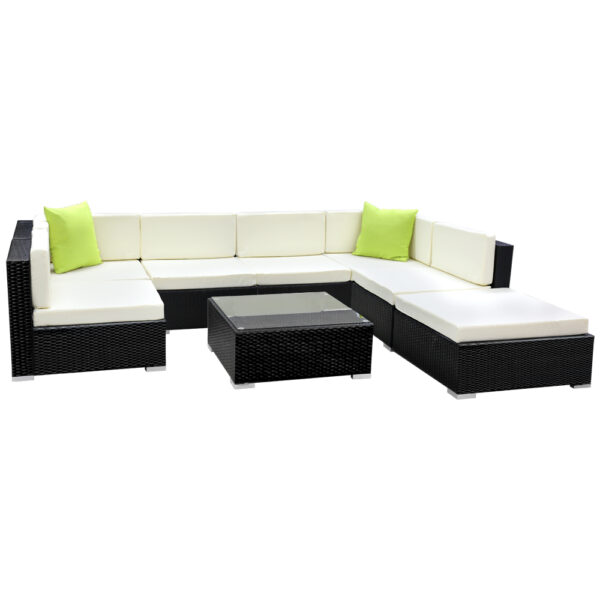 Aplusliving-8PC Outdoor Wicker Sofa Set with Storage Cover UV Resistant Cushions Patio