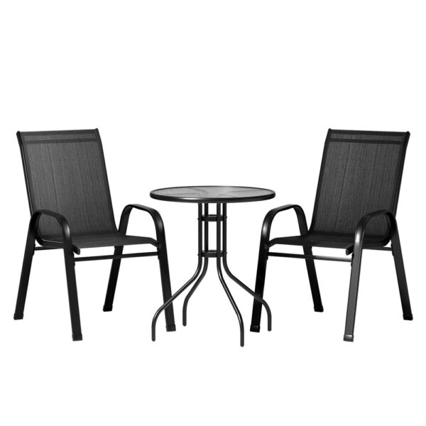 Aplusliving-3PC Outdoor Stackable Chairs Table Set Weather Resistant Patio Bistro Set