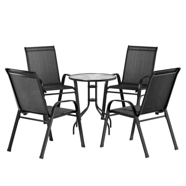 Aplusliving-5PC Outdoor Stackable Chairs Set Weather Resistant Patio Bistro Table Kit