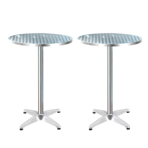 Aplusliving-2pc Adjustable Height Outdoor Bar Table 60cm Round Stainless Top Portable Patio